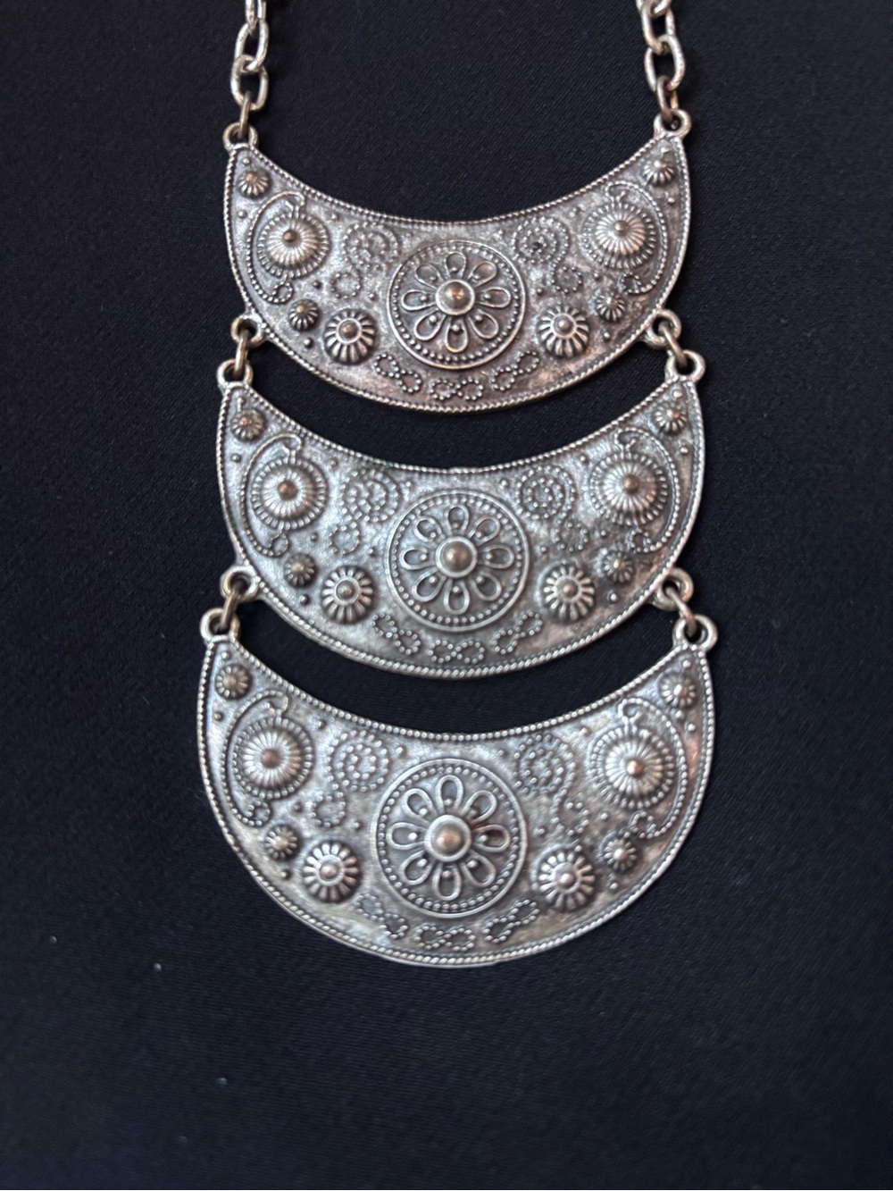 Silver Boho Triple Crescent Pendant Necklace - Women's Jewelry